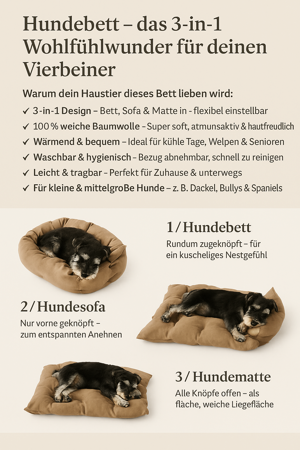 3-in-1 Hundebett – Kuscheln, Schlafen & Entspannen