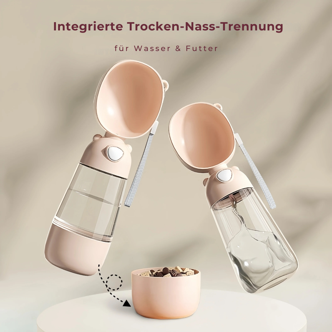 2-in-1 Trinkflasche & Futterspender für Hunde
